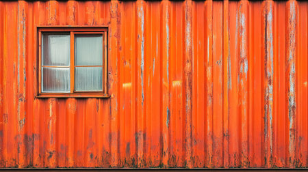 A weathered steel panel with corrosion forming bright orange rust stains.の素材