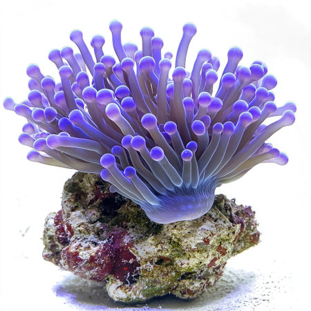 A colony of blue bubble-tip anemone coral, fully isolated on a white background for stunning marine ecosystem representation.の素材