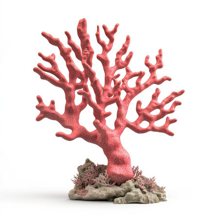 A soft, red leather coral with a unique flowing shape, isolated on a clean white background for underwater ecosystem imagery.の素材