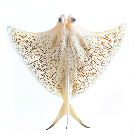 A small stingray with intricate skin patterns, isolated on a clean white background with soft lighting.の素材