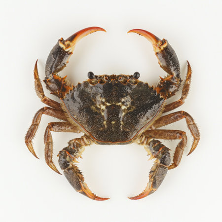 A soft-shell crab with intricate details, isolated on a clean white background, perfect for culinary and seafood-related visuals.の素材