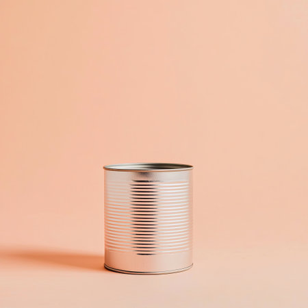 A clean, minimalist shot of a blank tin can with no label.の素材