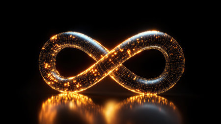 A digital matrix of glowing binary code stretching into infinity, symbolizing the future of AI.の素材