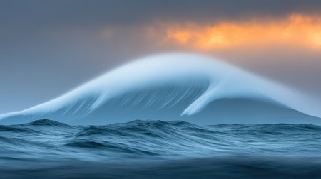 A foggy morning with a thick storm front developing overhead, creating a sense of mystery.の素材