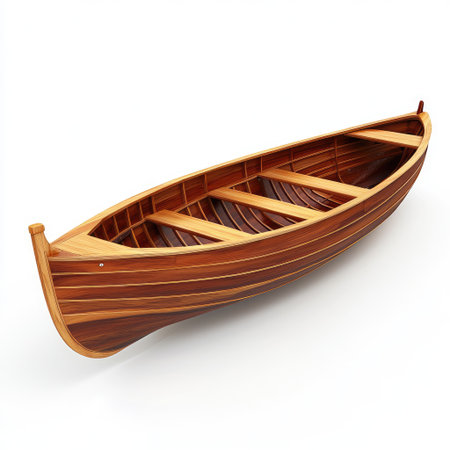 A classic rowboat with intricate woodwork, fully isolated on white, ideal for traditional craftsmanship themes.の素材