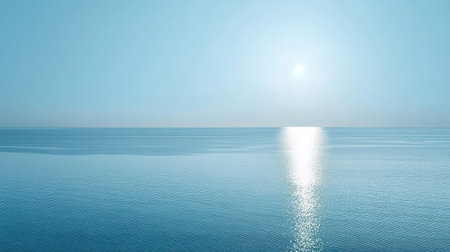 A bright, sunny sky in soft blue hues, fading gently near the horizon for a calming effect.の素材