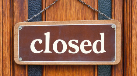 A handwritten closed sign hanging on a door with a frosted glass window.の素材