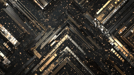 Luminous AI circuitry forming abstract trendline arrows on a minimalistic futuristic dark background.の素材