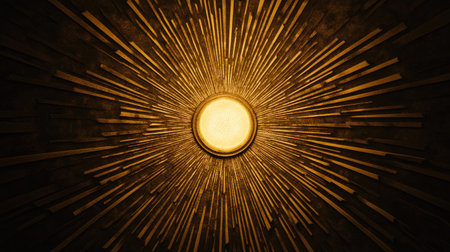 Radiant geometric patterns surrounding a central glowing light, symbolizing creative clarity.の素材