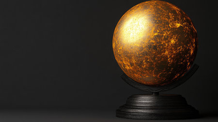 A smooth golden globe on a sleek black base, symbolizing global business success.の素材