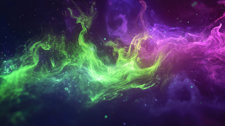 Iridescent oil slick-inspired liquid art with vibrant shifting colors of green and purple.の素材