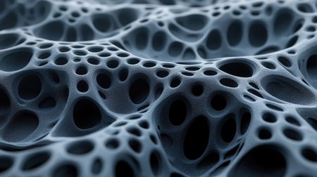 A futuristic D design of interlocking polygonal shapes in monochrome tones on a textured surface.の素材