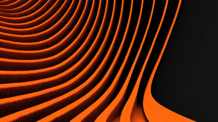 This striking abstract image features smooth orange lines creating dynamic waves against a dark backdrop. Ideal for design projects, this artwork showcases modern elegance and energy.の素材