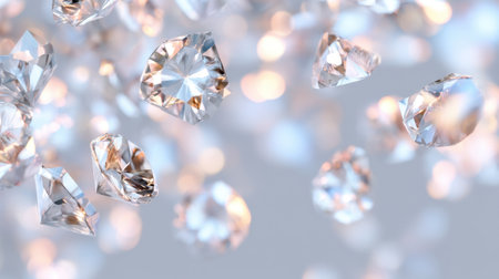 An enchanting display of floating diamonds creates a luxurious and glamorous atmosphere. This sparkling imagery is ideal for projects related to beauty and elegance.の素材