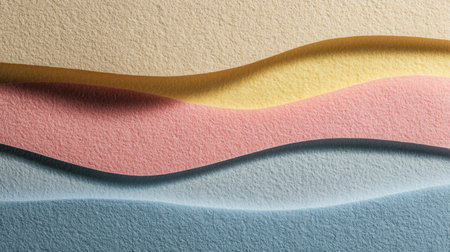 A captivating display of layered textured papers showcasing soft colors. The gentle waves create an aesthetic visual suitable for various creative projects and designs.の素材