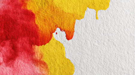 This vibrant abstract watercolor splash features rich red and bright yellow colors, creating a stunning contrast against a white background for various creative applications.の素材