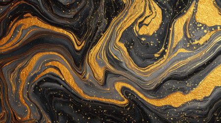 Stunning abstract fluid art featuring mesmerizing black and gold swirls, perfect for home decor, artistic projects, or as a vibrant background for digital designs.の素材