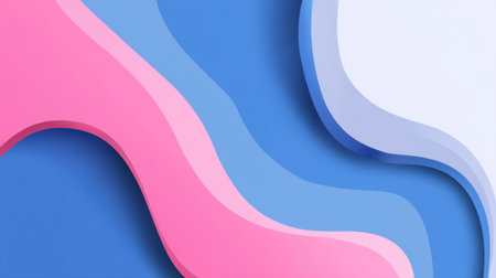 Soft pastel waves in a calming blue and pink palette create a modern and abstract background. Ideal for artistic projects, designs, and creative applications.の素材