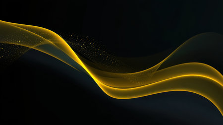 Discover an abstract design featuring flowing golden waves and sparkling elements against a dark backdrop. This elegant artwork creates a mesmerizing visual experience.の素材