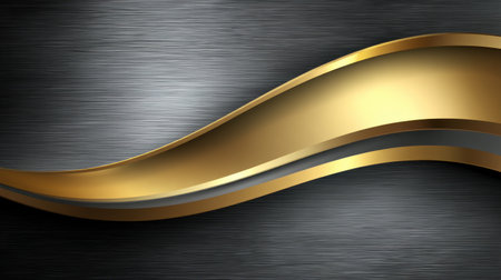 This stunning image features a stylish metallic wave design in a gold finish against a textured black background. Ideal for various artistic and luxury applications.の素材