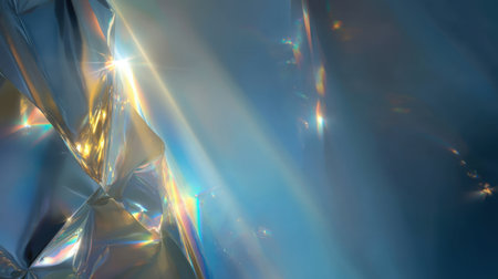 This abstract image features a shimmering iridescent surface that plays with light and color, creating a captivating visual that embodies modern design aesthetics.の素材