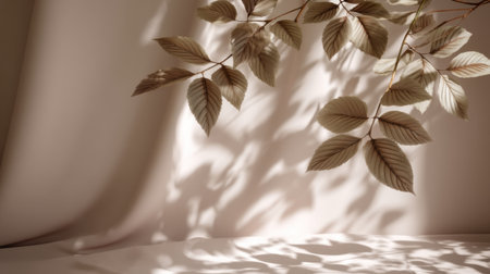 Experience the serene beauty of delicate leaves casting soft shadows against a neutral background, evoking a sense of calm and inspiration for creative projects.の素材