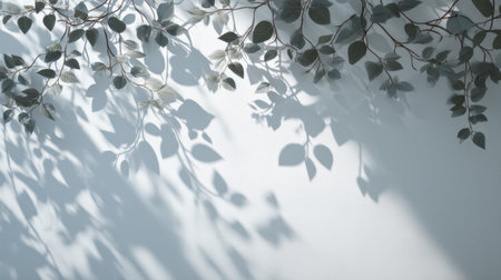Delicate leaves cast gentle shadows on a light background, creating a serene atmosphere perfect for nature-inspired projects, interior design, or seasonal themes.の素材