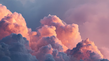 Experience the breathtaking beauty of stunning dramatic clouds at sunset, showcasing vivid colors and soft lighting that create a serene and peaceful atmosphere in the sky.の素材