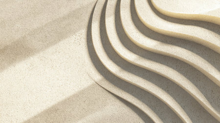 Captivating abstract image showcasing smooth, wavy lines of sand with soft shadows, creating a serene and minimalist design inspired by nature's beauty.の素材