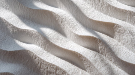 Close-up view of a textured white fabric with soft waves creating an elegant visual appeal. The gentle shadows add depth, perfect for design inspiration.の素材