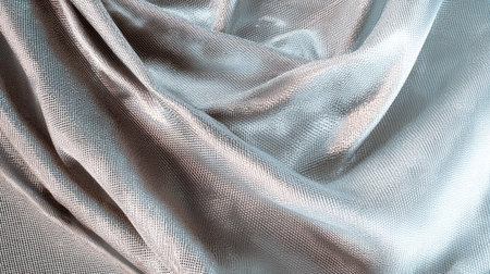 Close-up of an elegant textured fabric with soft draping. The fabric features a shimmering surface that adds depth, perfect for backgrounds and design projects.の素材