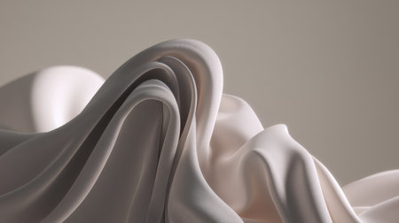 A close-up view of flowing fabric showcasing soft drapes and elegant curves, creating an aesthetically pleasing design. Perfect for fashion, textiles, and artistic concepts.の素材