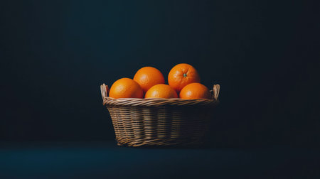 A minimalist shot of oranges in a traditional Chinese basket, symbolizing good fortune, with ample negative space.の素材