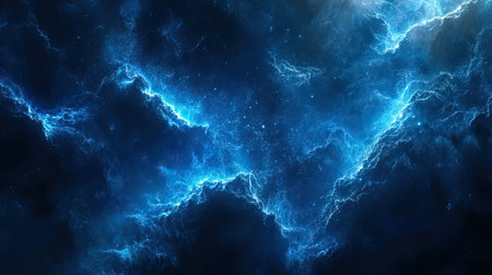 Abstract visual of cloud computing with digital data floating and glowing on a dark background.の素材