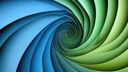 Abstract concept of eco-friendly technology with green and blue spirals, symbolizing sustainability, with plenty of space for messages.の素材