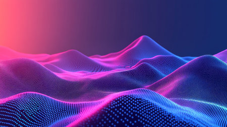 Abstract colorful particles glowing and floating in space over a soft gradient background.の素材