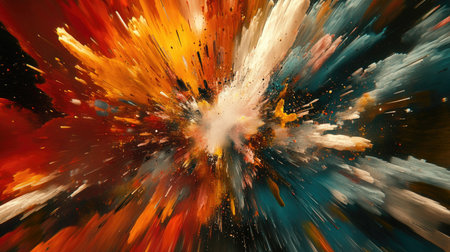 A vibrant and energetic abstract wallpaper with splashes of color forming chaotic patterns, leaving clear space in the center for messages or branding.の素材