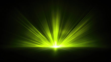 A soft halo of glowing green light spreading outwards on a deep gradient background.の素材