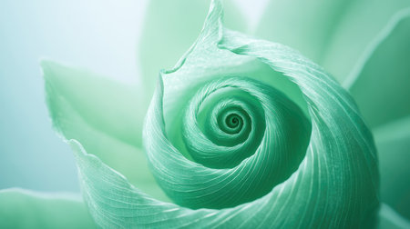 Dynamic green arcs creating a spiral effect on a soft gradient background, symbolizing movement and innovation.の素材