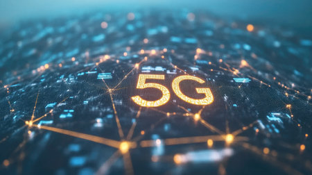 D network design with G connectivity and fast data transfer, highlighting the future of global wireless communication.の素材