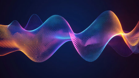 Dynamic futuristic light ribbons flowing in smooth patterns and vibrant neon hues.の素材