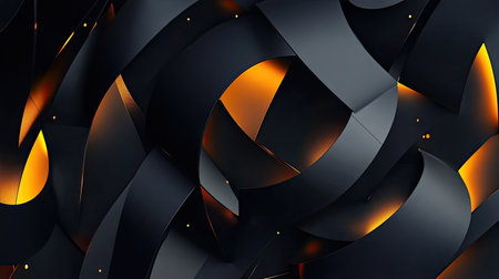Modern illustration of dynamic D shapes and overlapping layers with glowing highlights.の素材