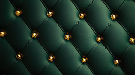 Rich emerald green leather texture with golden studs arranged in a diamond pattern for a classic luxury vibe.の素材