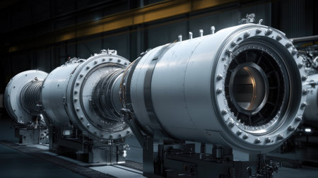 High-tech industrial equipment used for precision work in an engineering manufacturing plant.の素材