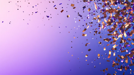 Minimal card design with a gradient pastel background and scattered glittering confetti.の素材