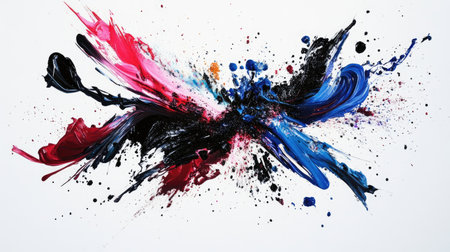 A modern abstract card design featuring bold, sweeping brushstrokes and splatters of color, providing plenty of blank space for personalization.の素材