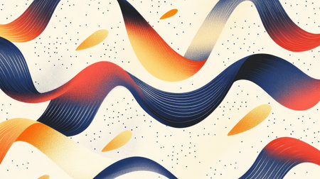 Abstract flowing ribbons and waves illustrated in vibrant gradients, creating movement on a light background.の素材