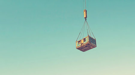 A massive construction crane lifting materials at a high-rise building site under a clear sky. Copy space.の素材