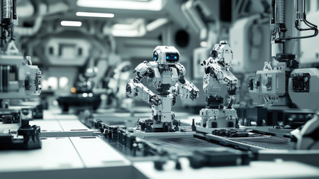 A clean, organized workspace with multiple modular robotics parts, showing their diverse configurations.の素材