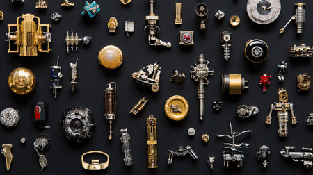 An array of micro-scale robotic components, each designed to perform specific tasks with high precision and minimal energy consumption.の素材